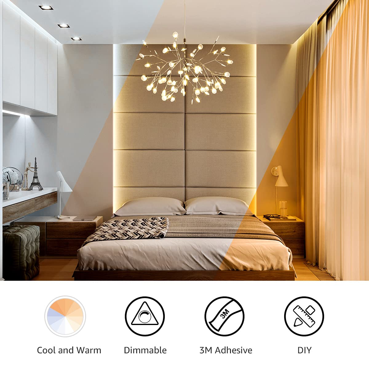 Lepro strip light with 3M adhesive backing for secure mounting.