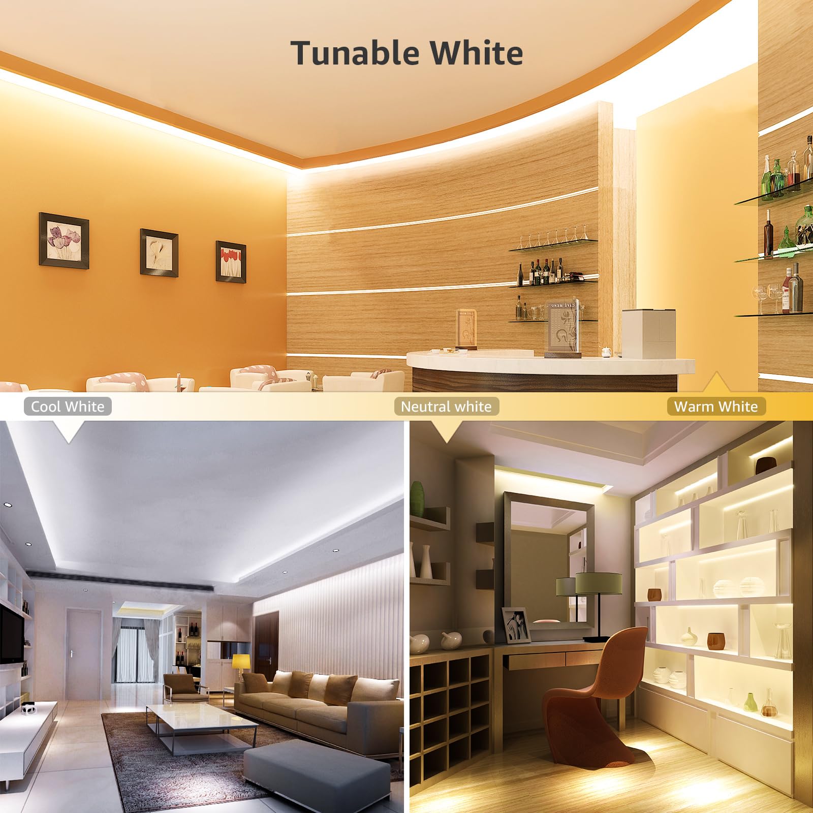 Lepro flexible LED strip bends around corners for seamless lighting.
