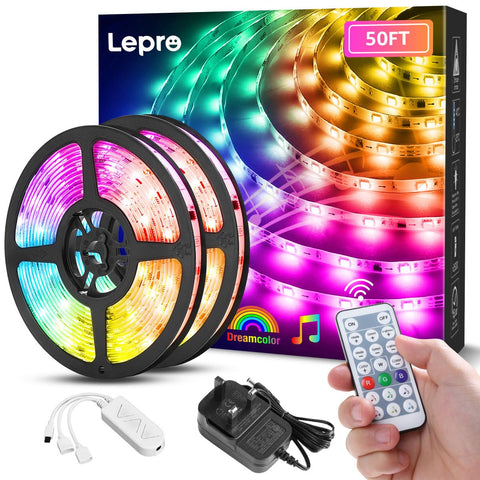 Lepro DreamColor LED strip lights create a rainbow chase for vibrant room decor.