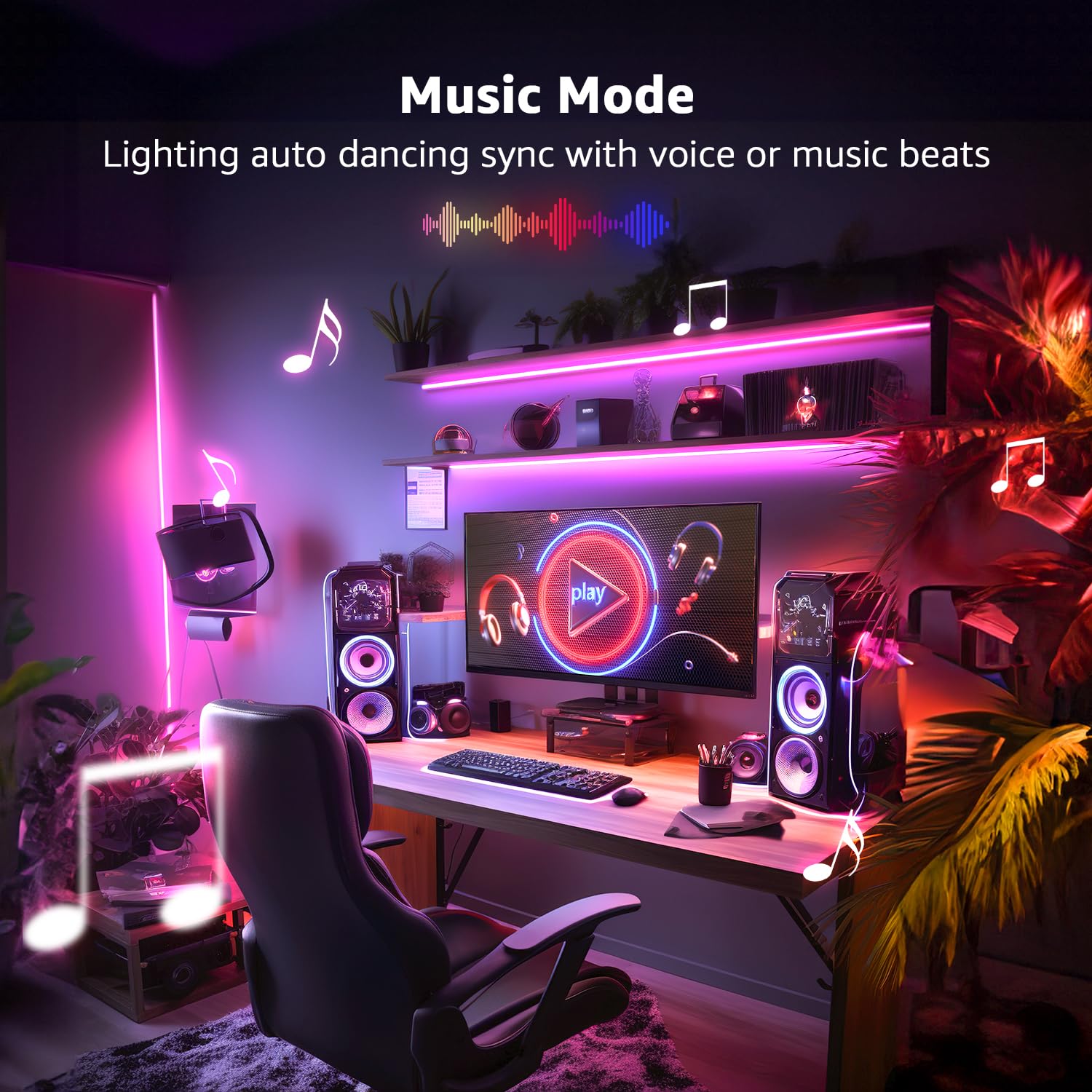 Versatile lighting for bedroom, living room, gaming space, or dorm decor by Lepro.