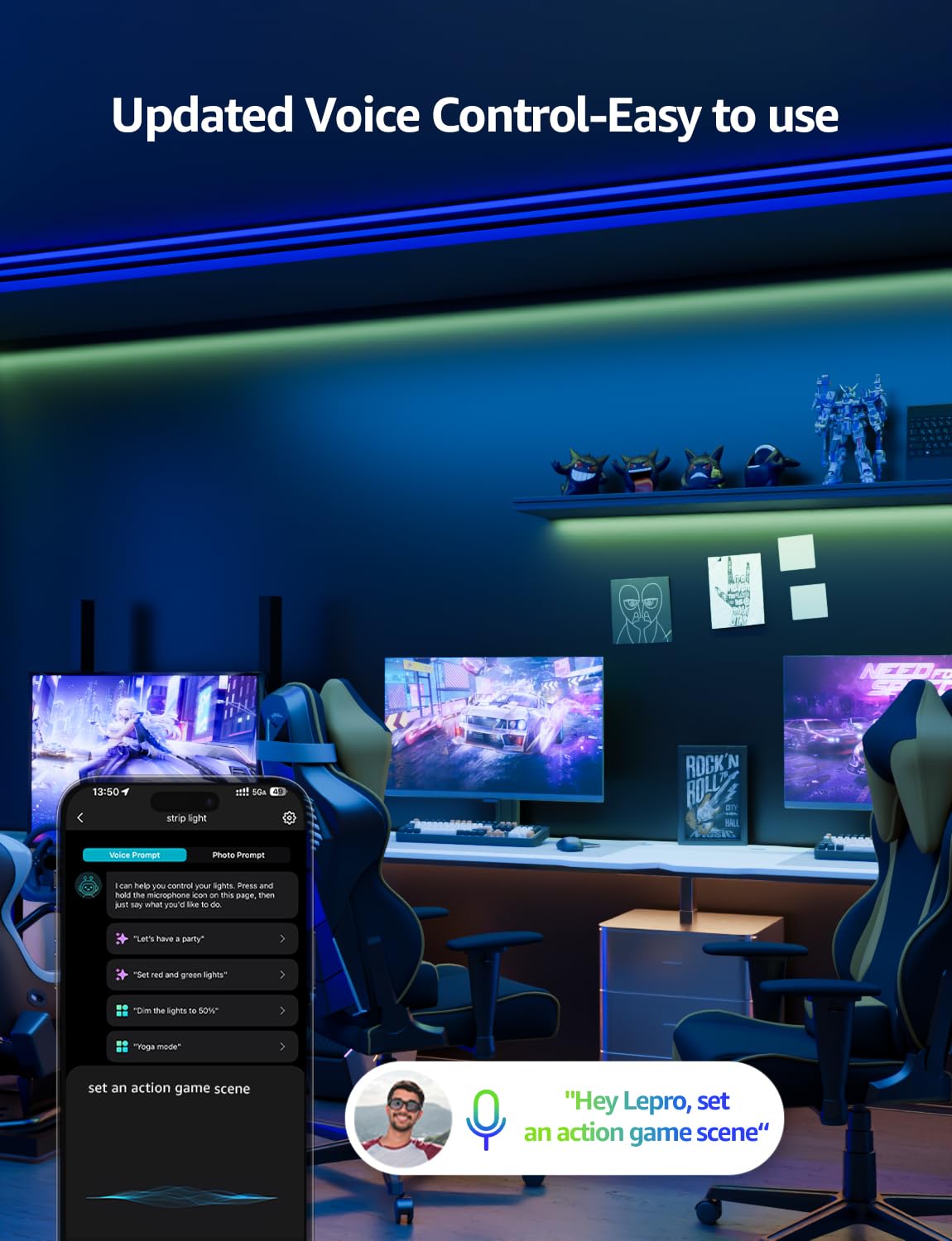 Lepro SE1 AI LED strip music sync creates dynamic party lighting.