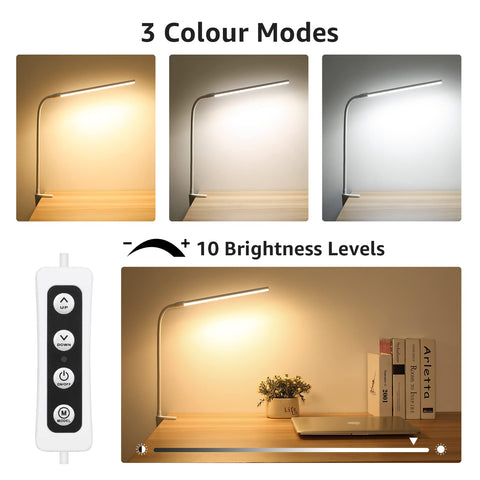 Lepro clip-on desk lamp attaches easily to desks or boards.