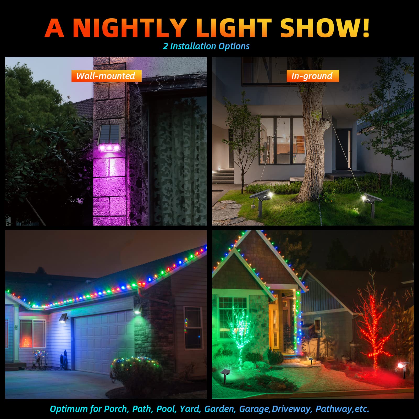 LEREKAM 360-degree adjustable solar spotlight for even garden lighting.