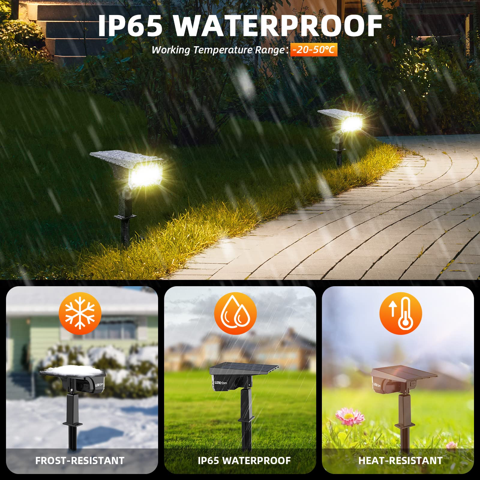 LEREKAM solar landscape light with USB charging for continuous operation
