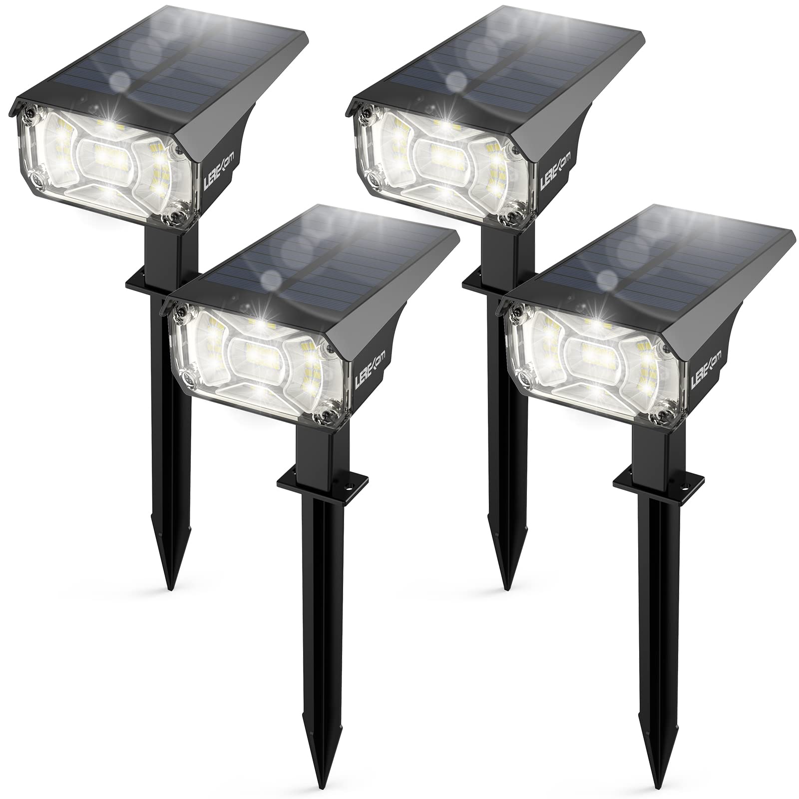 LEREKAM Solar Spot Lights illuminate the front yard for clear pathways and ambiance.