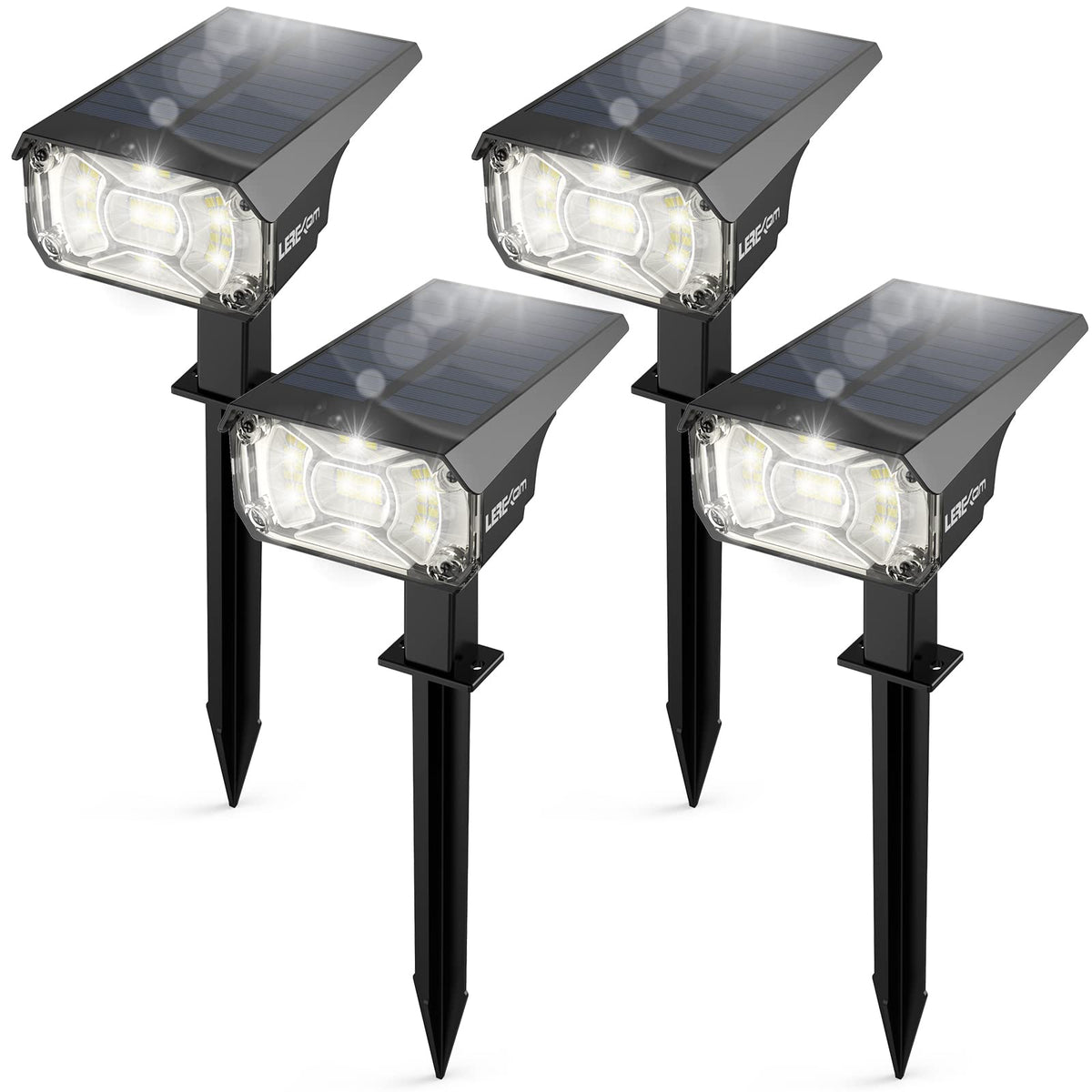 LEREKAM Solar Spot Lights illuminate the front yard for clear pathways and ambiance.