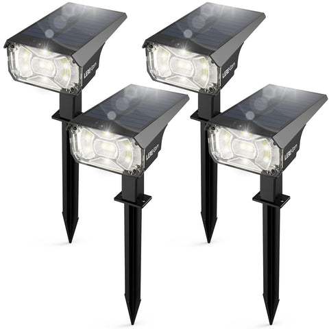 LEREKAM Solar Spot Lights illuminate the front yard for clear pathways and ambiance.