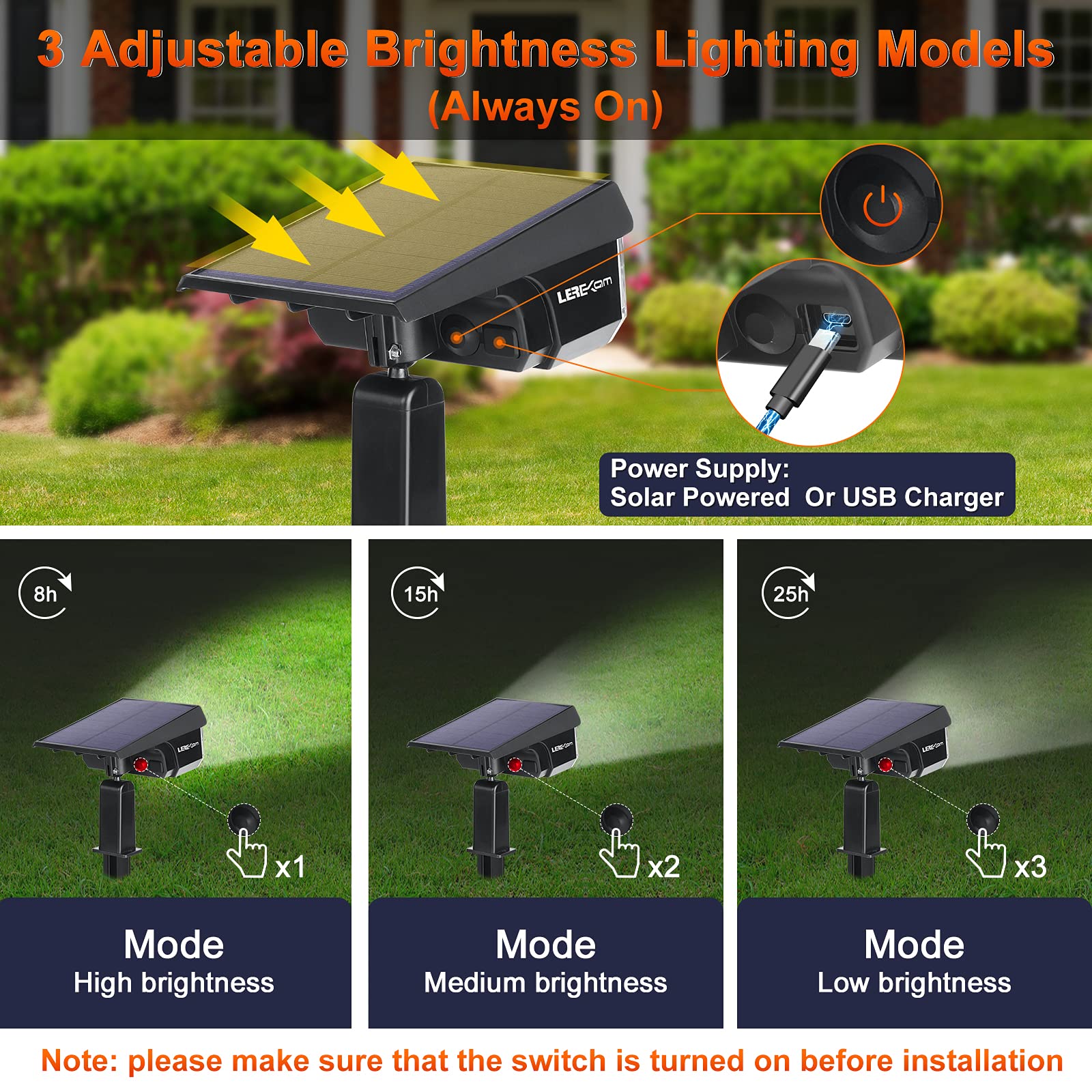 LEREKAM solar USB charging setup for flexible, cloudy-day use