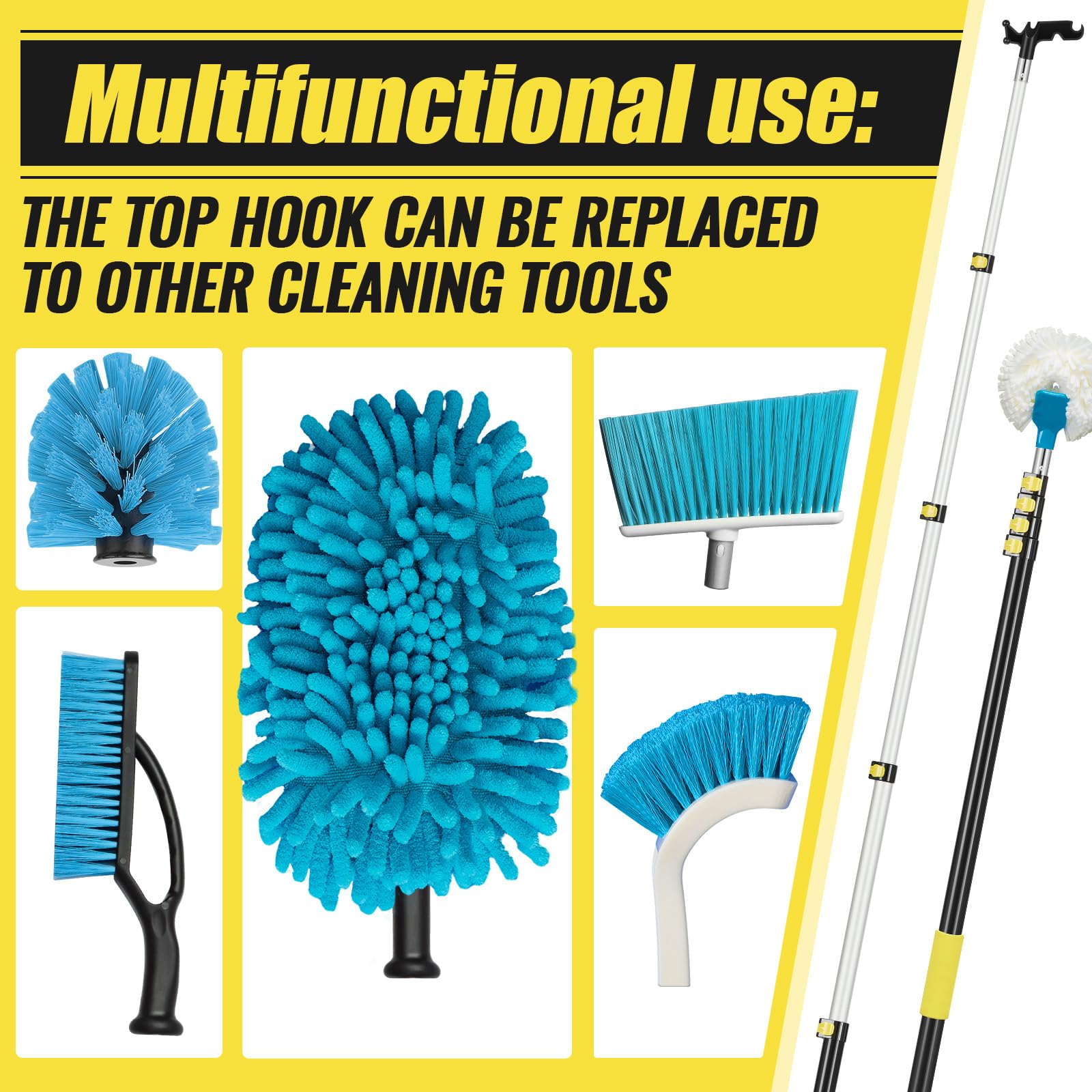 Leriton extendable pole enables gutter and window cleaning from ground.