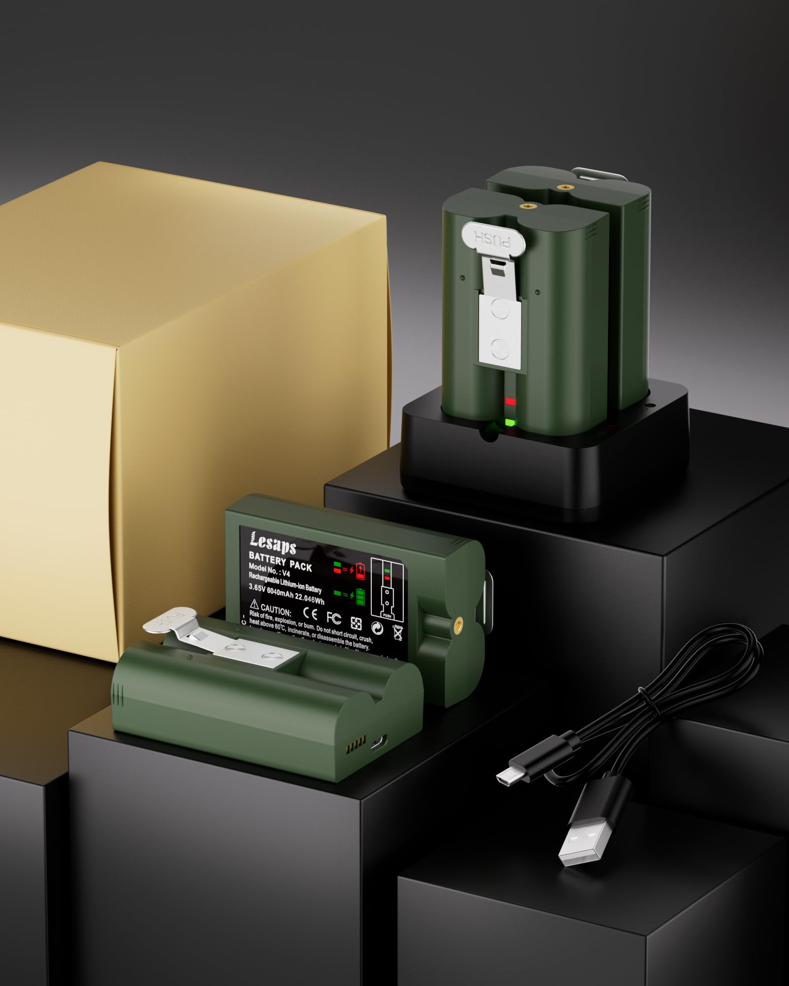 What you get: four batteries plus charger and accessories.