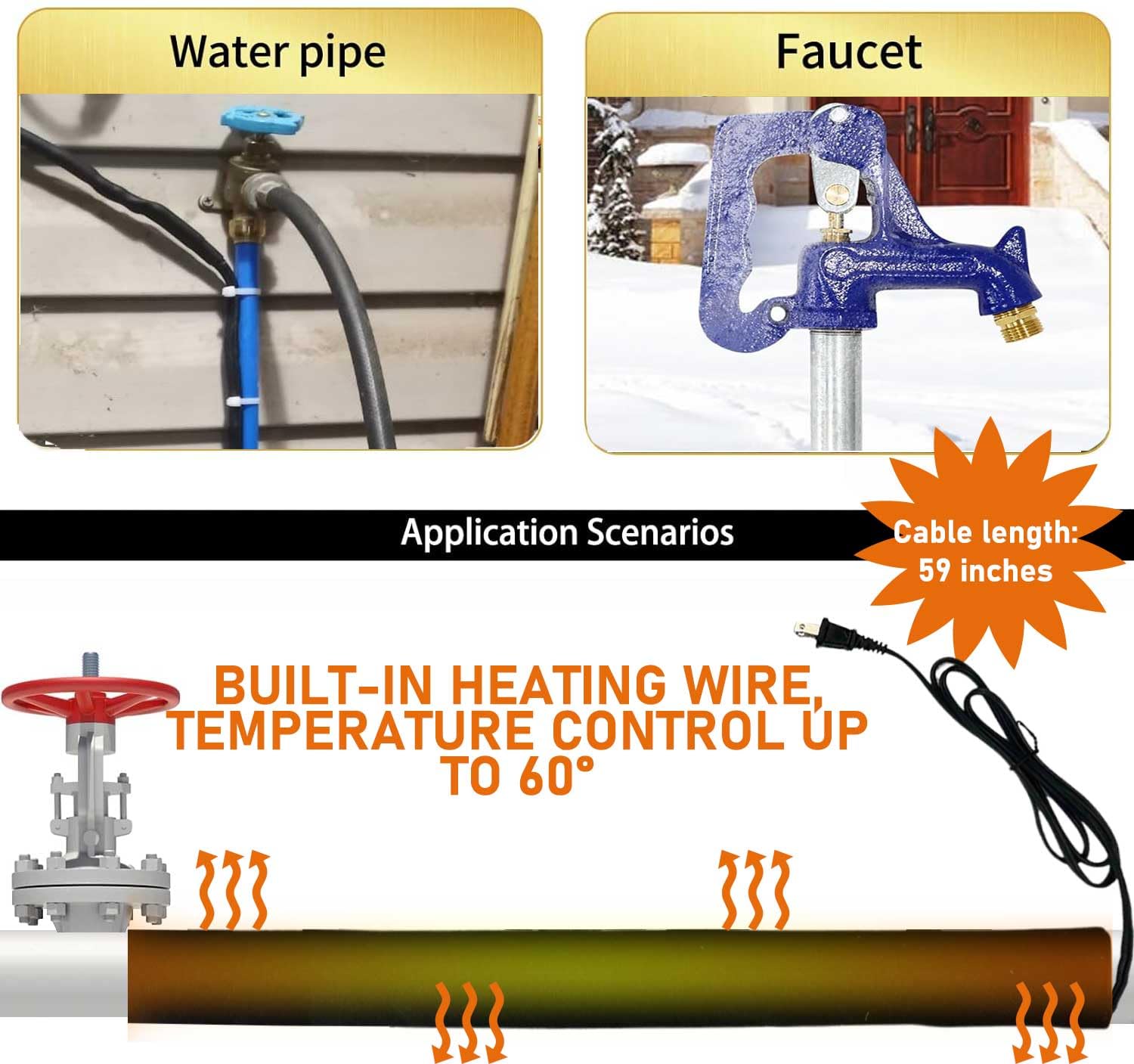 Lesimnky wrap-around installation on a water pipe for freeze protection