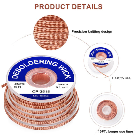 Lesnow desoldering wick in use on PCB for precise solder removal.