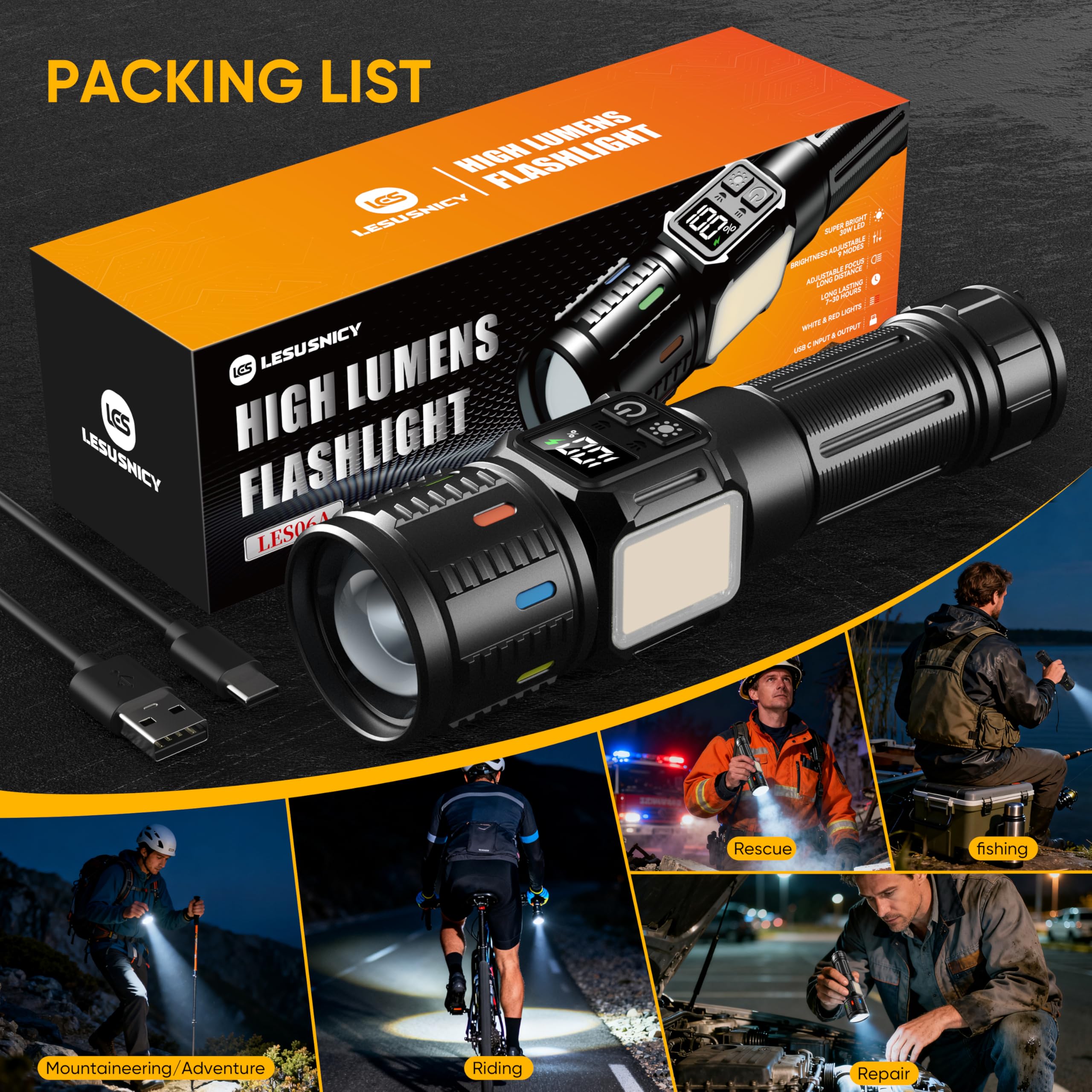 Lesusnicy flashlight compact 6.3-inch size fits pockets and backpacks for easy carry.