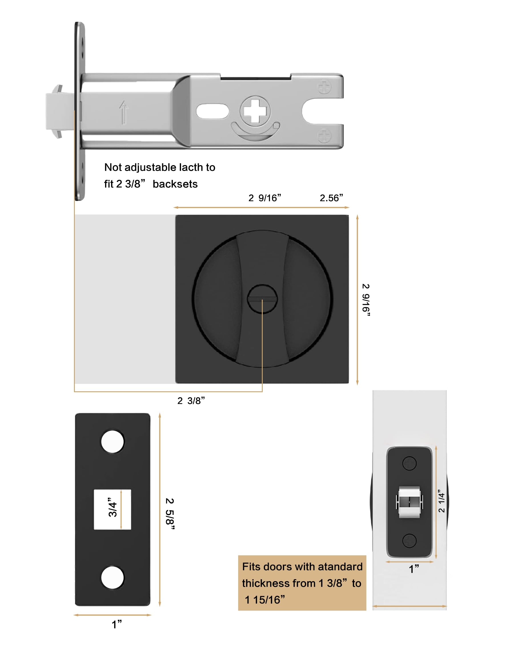Close-up of Lethato matte black pocket door hardware showing finish and build