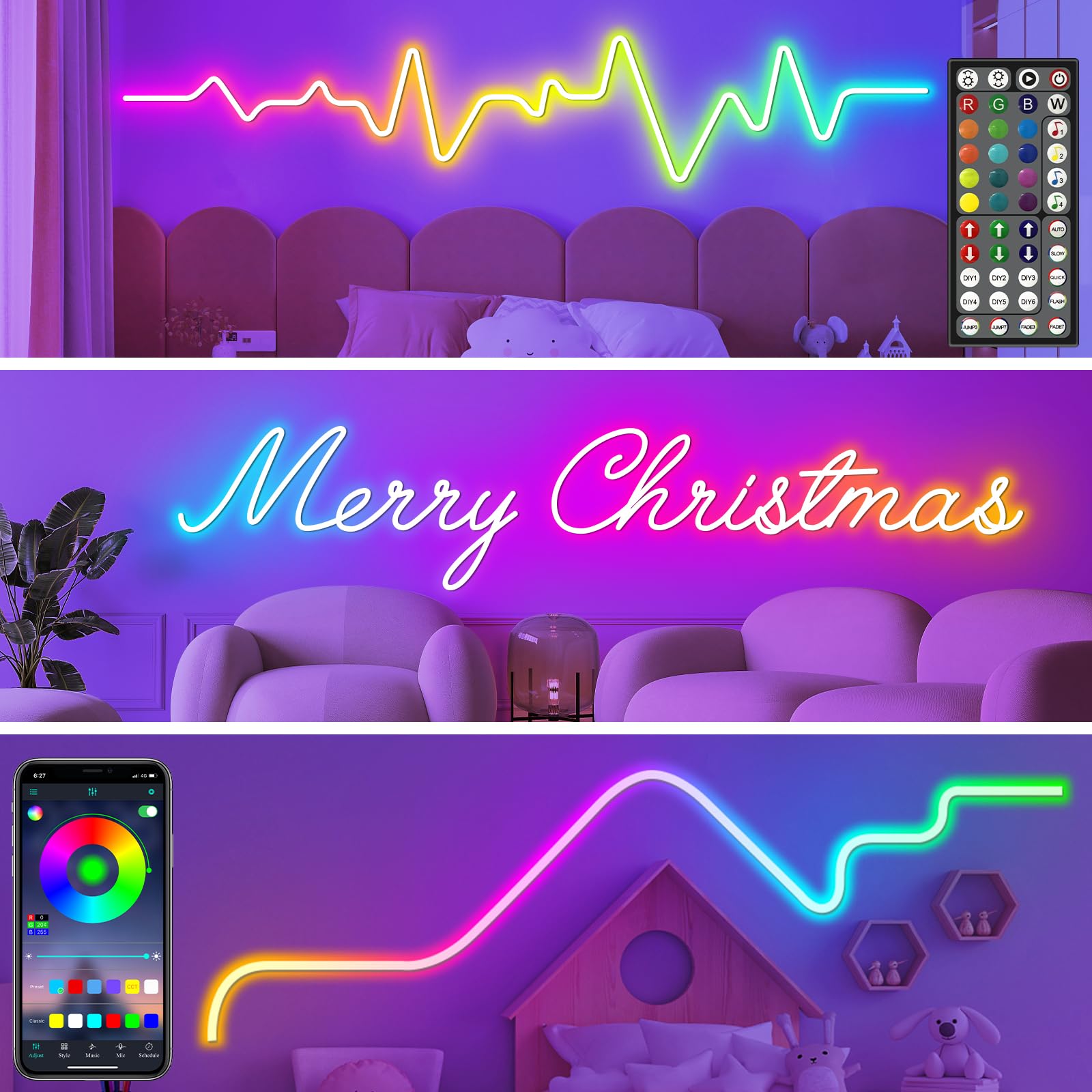 Letianpai neon rope light offers dynamic modes for party or calm nights.