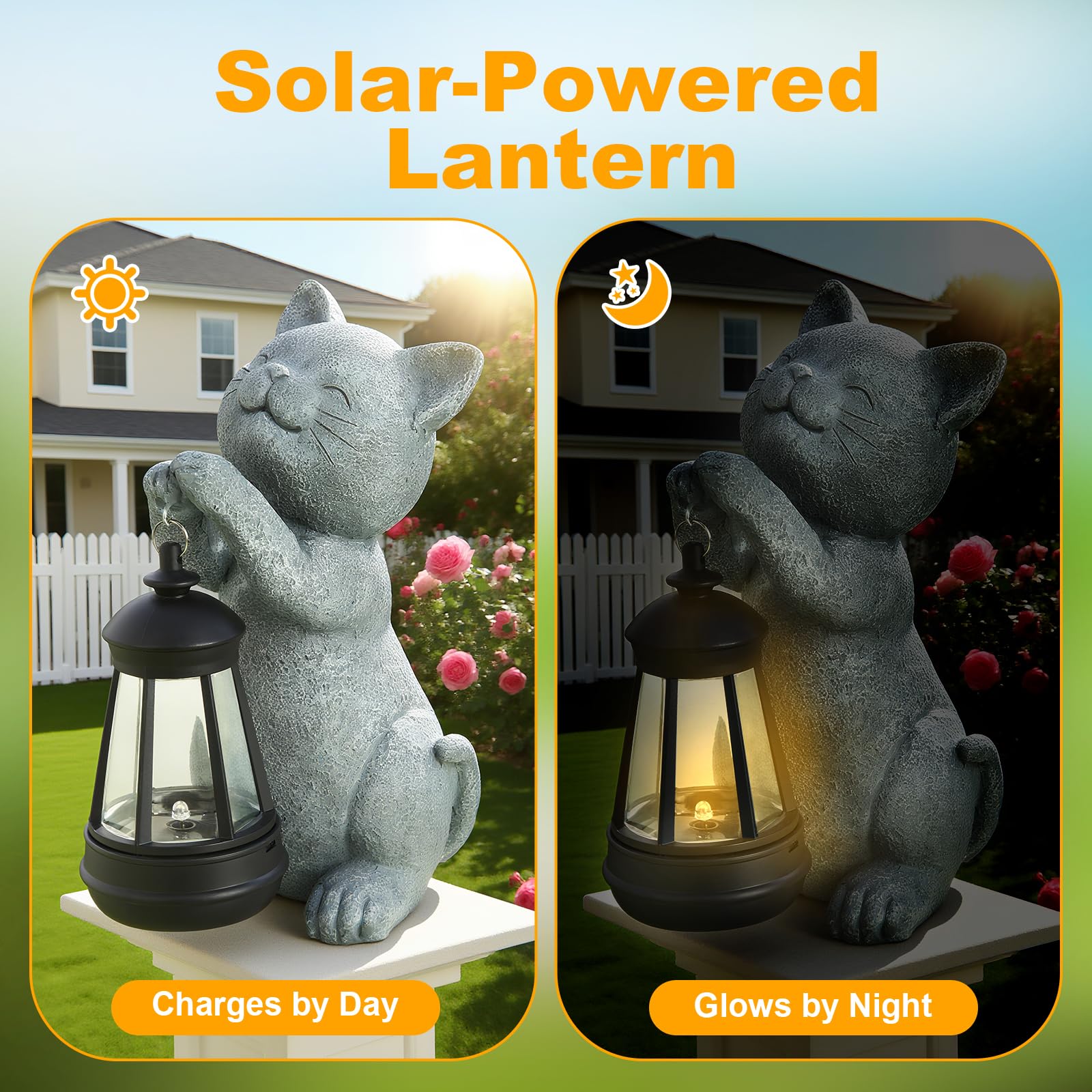 LETITIN yard decor statue powers automatically for easy outdoor lighting.