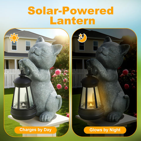 LETITIN yard decor statue powers automatically for easy outdoor lighting.