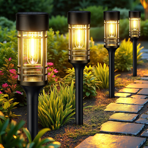 LETMY 12-pack solar pathway lights illuminate walkways with soft ambient glow