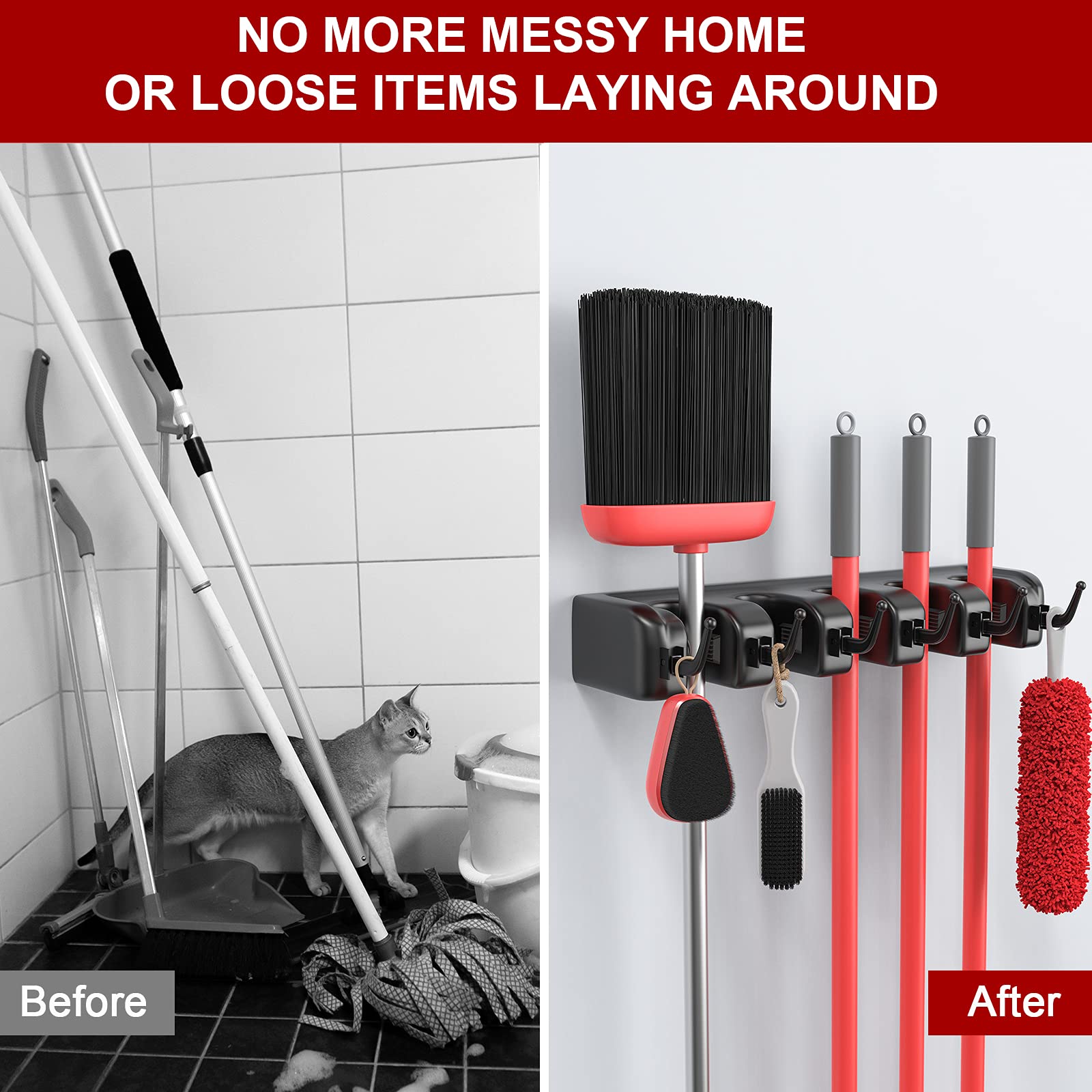 LETMY garage storage rack helps keep garden tools neatly arranged and accessible.