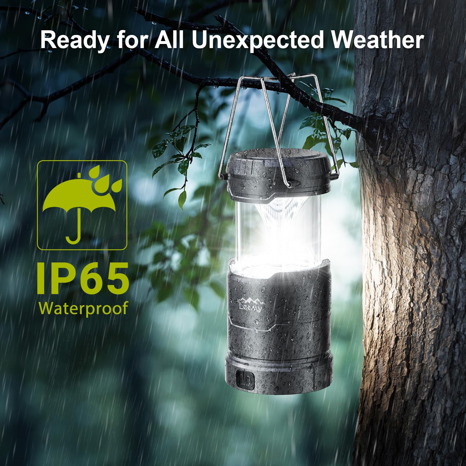 LETMY collapsible lantern with sturdy handle ready for hanging.