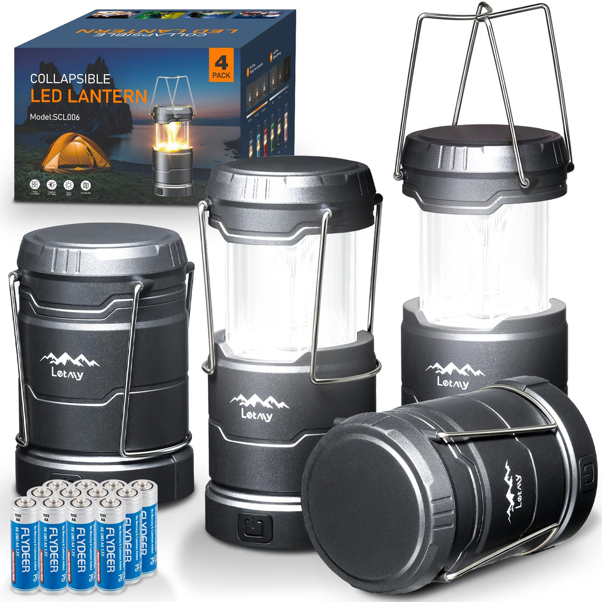 LETMY LED camping lanterns four-pack front view for portable lighting.