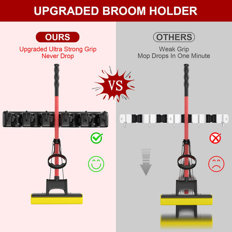 LETMY mop and broom hanger is heavy-duty for secure tool placement.