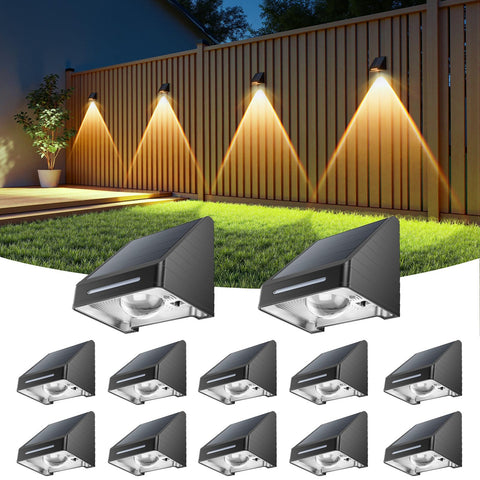 LETMY solar fence lights 12-pack installed on wall delivering secure outdoor illumination.
