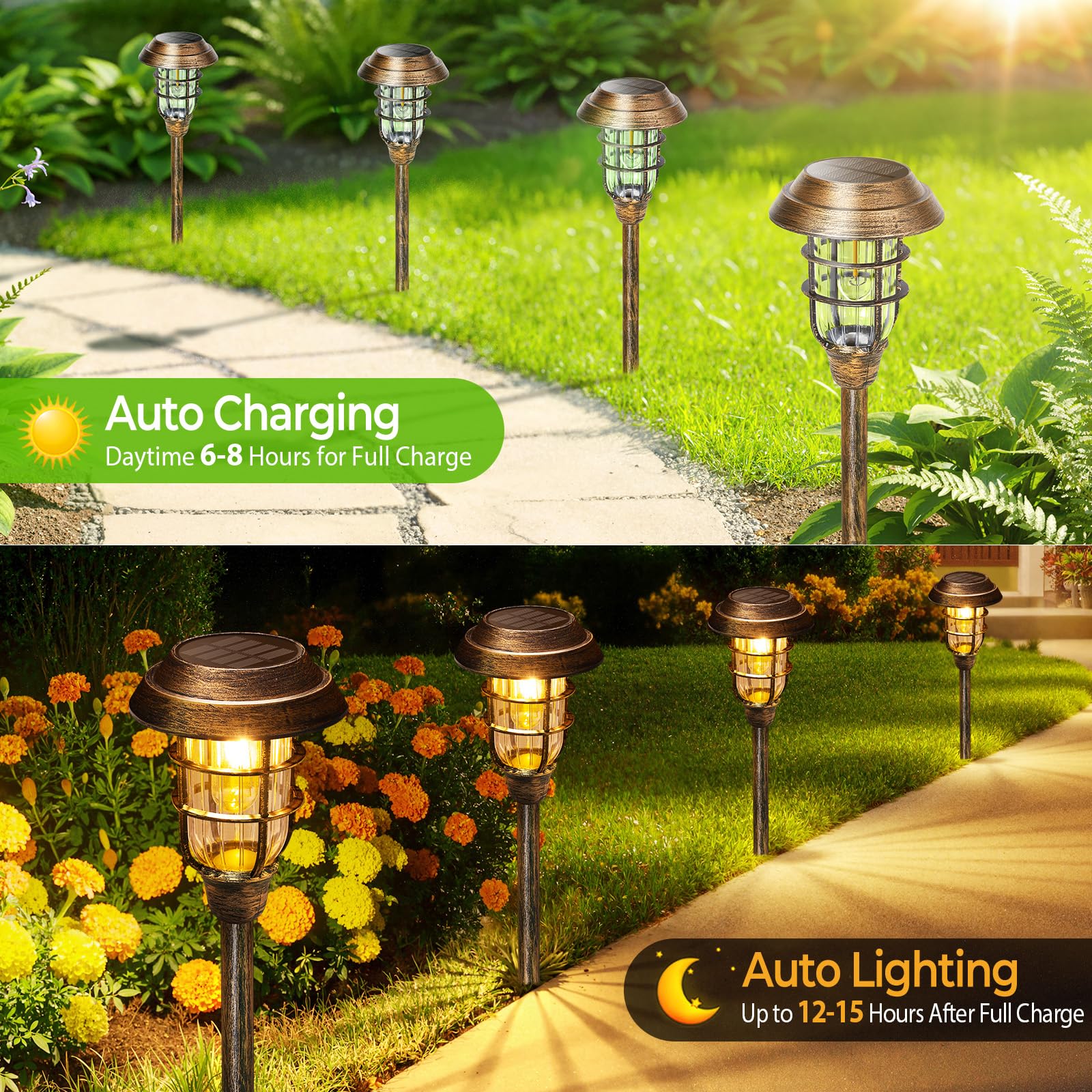 LETMY bronze solar light close-up shows filament LED for brightness.
