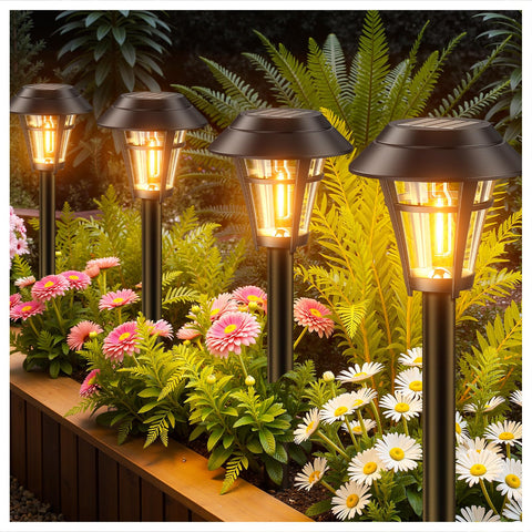 LETMY solar pathway light with round tower design brightens walkways at dusk