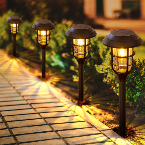 LETMY solar pathway lights outdoor 8-pack glow along the path for safe nighttime walking.