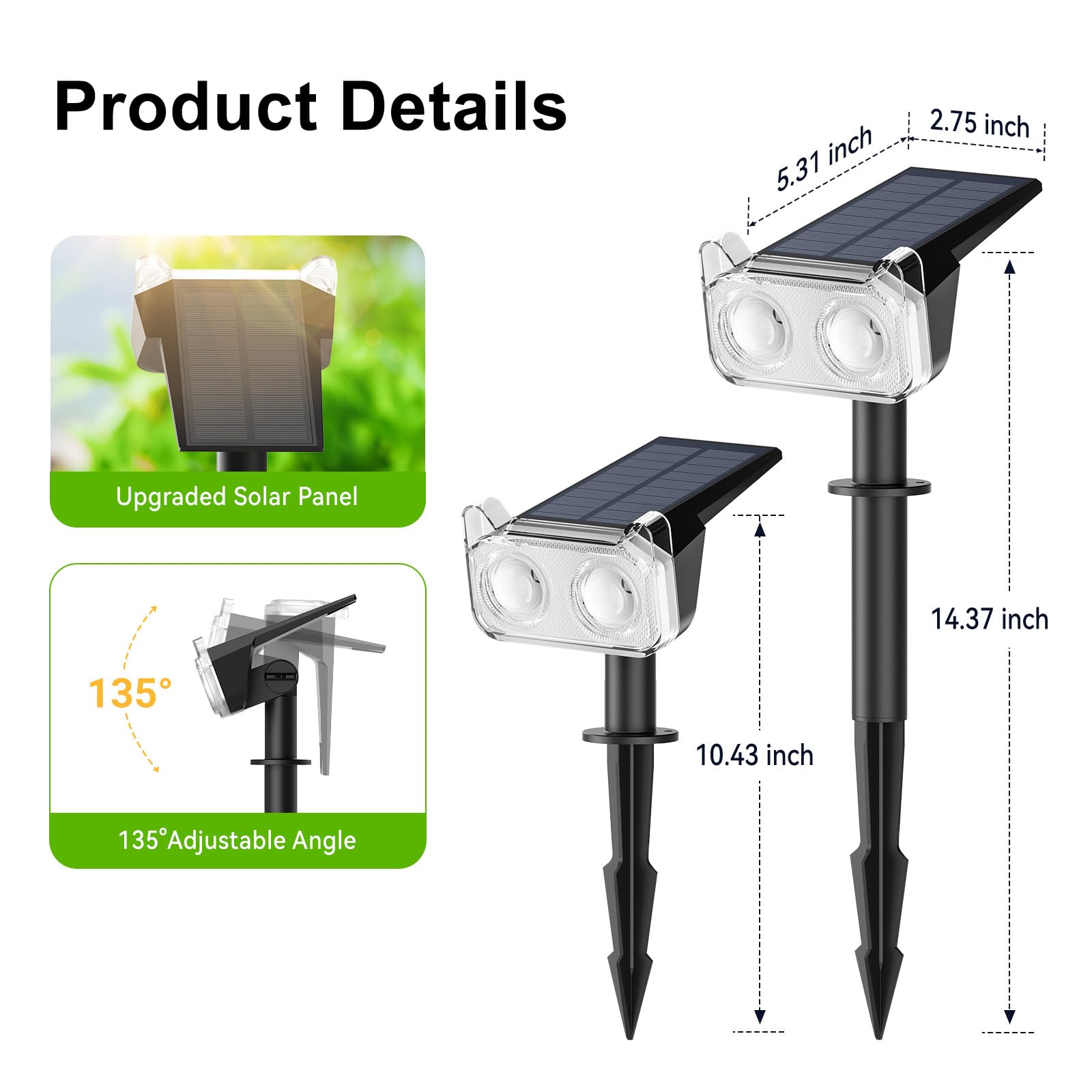 LETMY solar spotlights runtime up to 12h high, 20h low