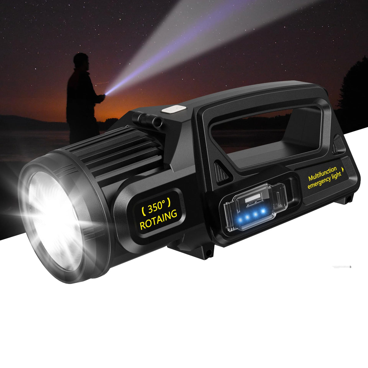 LETour 1,300,000 L spotlight front view showing ultra-bright beam for outdoor visibility