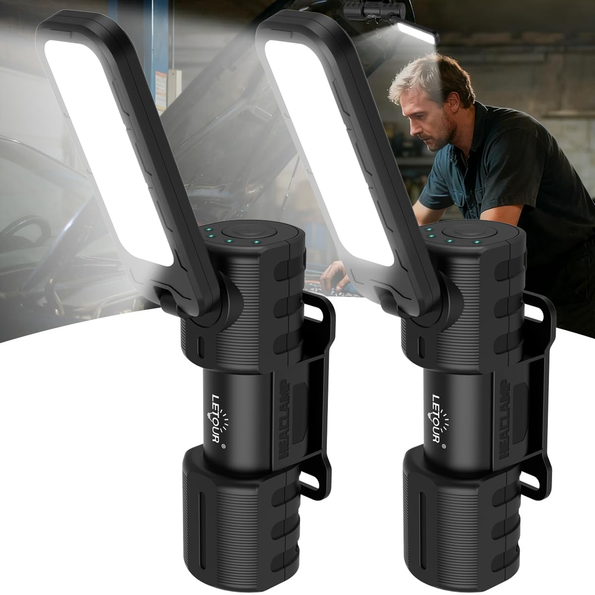 LETour 2pcs rechargeable LED work lights with magnetic base for hands-free garage tasks