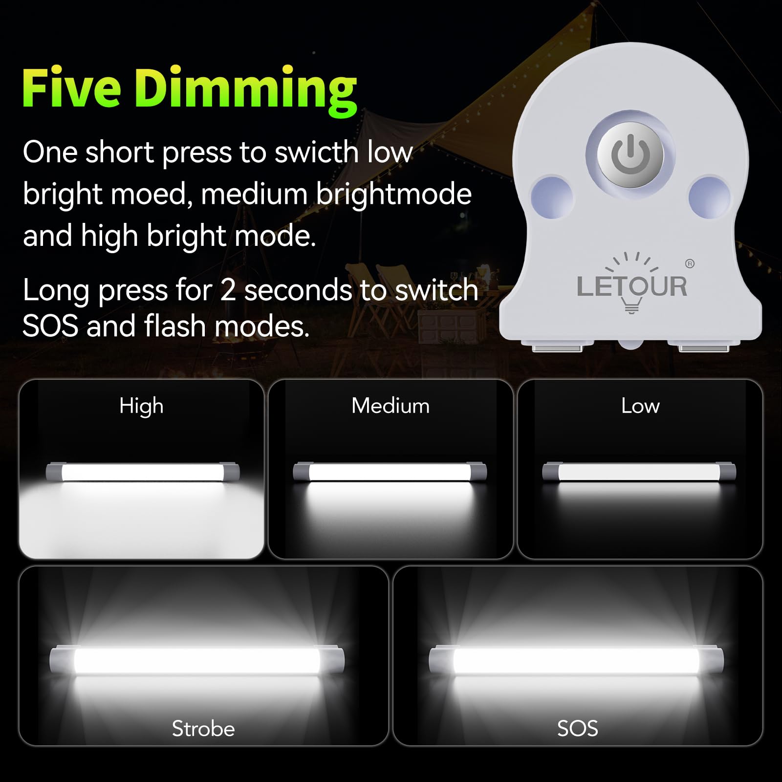 LETOUR 5-level dimming LED light adapts brightness for tasks like cooking or repairs.
