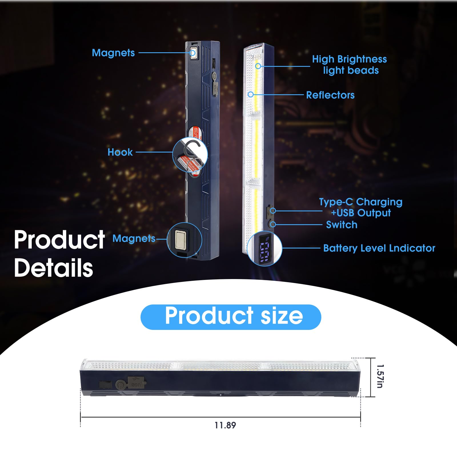 Letour Magnetic Light Bar cabinet mounting design offers portable illumination anywhere.