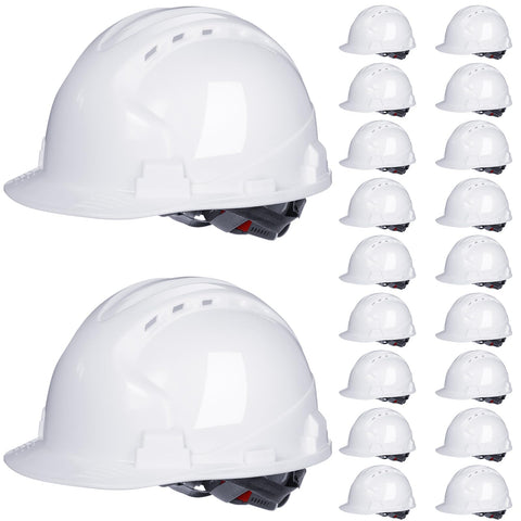 Leumoi 20-pack white hard hats front view for bulk job site safety