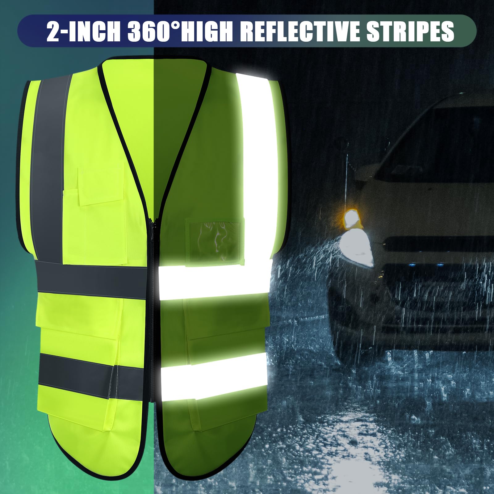 Leumoi safety vest reflective strips detail for enhanced daytime and nighttime visibility