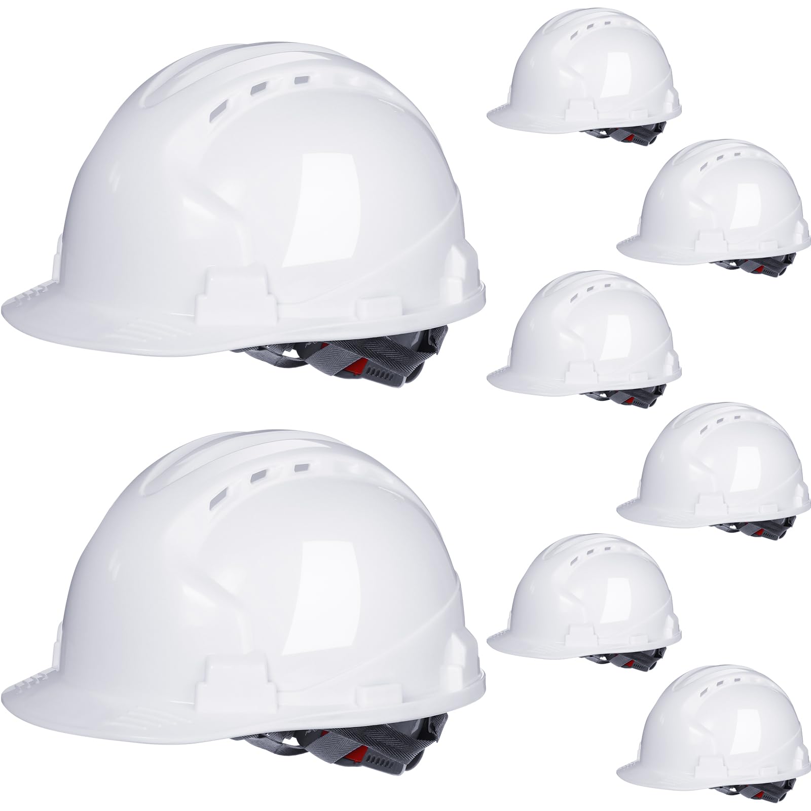 Leumoi 8-piece hard hats with 4-point suspension for team safety at the job site.