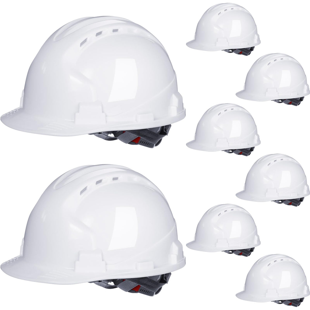 Leumoi 8-piece hard hats with 4-point suspension for team safety at the job site.