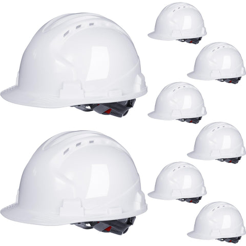 Leumoi 8-piece hard hats with 4-point suspension for team safety at the job site.