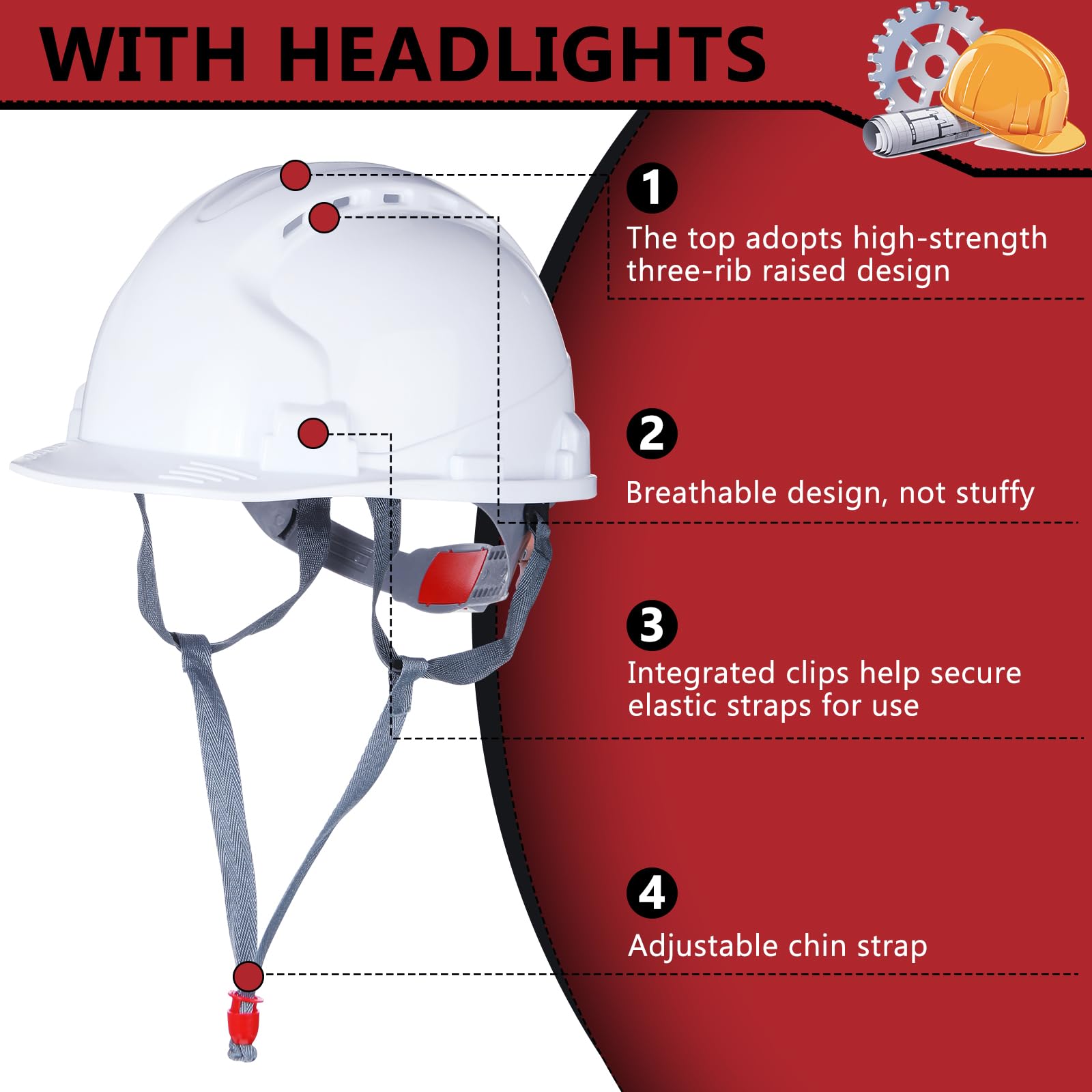 Leumoi durable ABS construction hard hats in white with smooth surface.