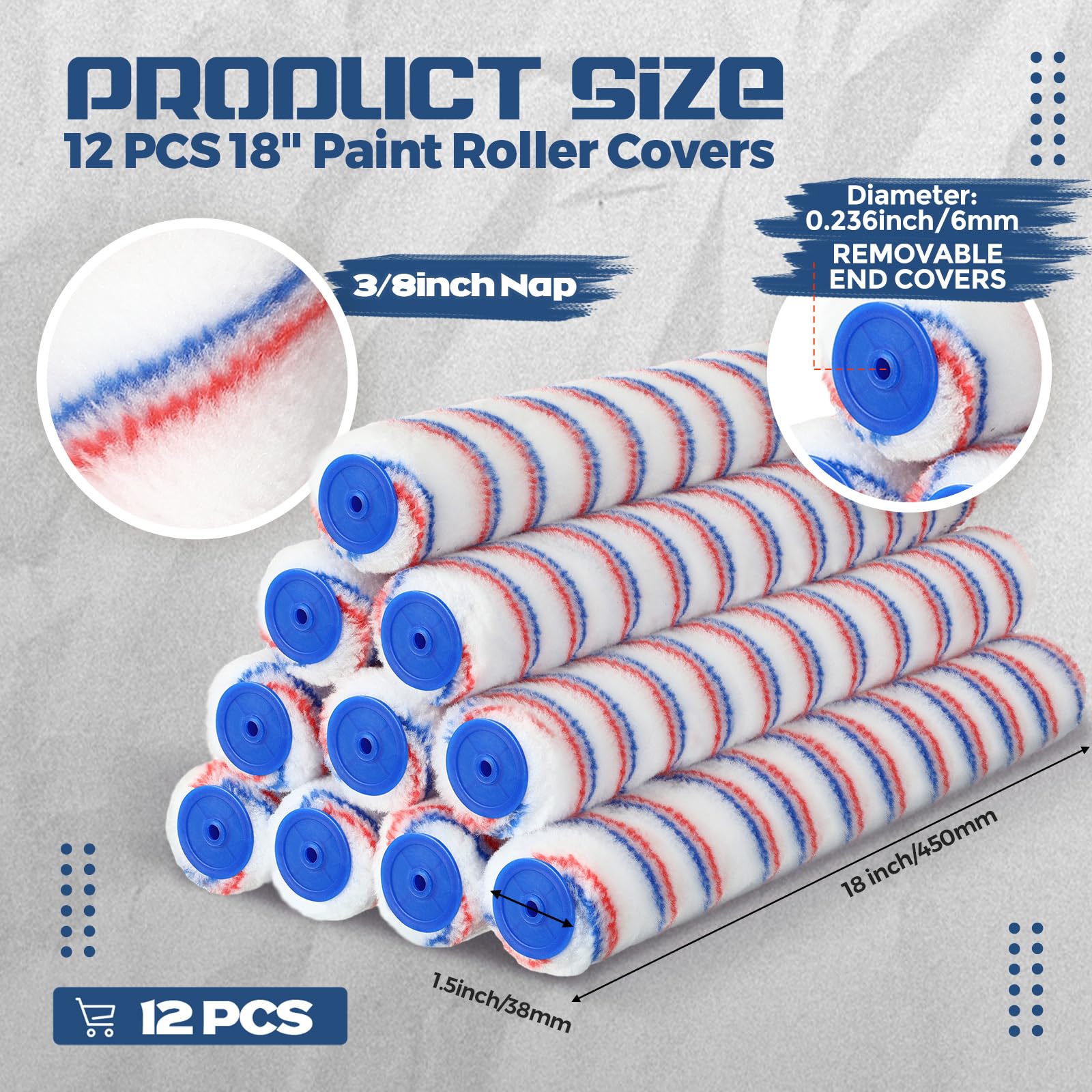 Leumoi roller covers with end caps maintaining secure fit and clean edge lines