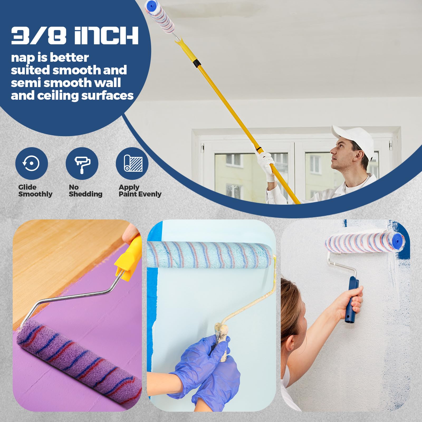 Leumoi 18-inch covers glide across walls and ceilings for even coats