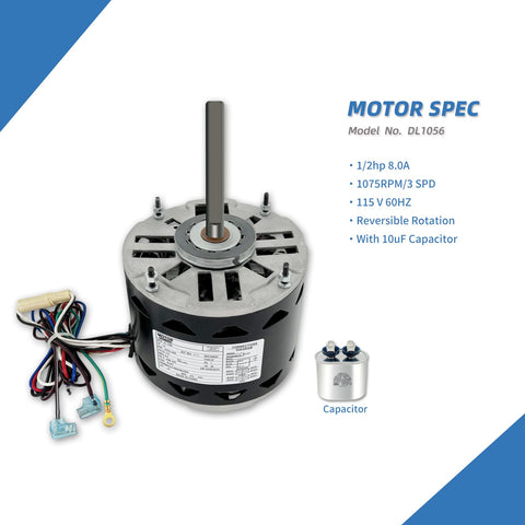 LEUNGOO DL1056 blower motor with three-speed 115V control for adaptable airflow