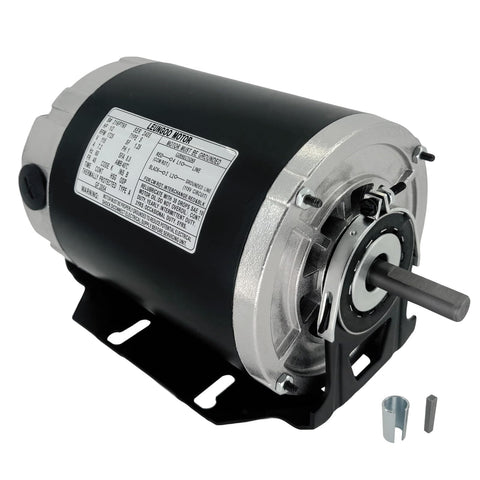 LEUNGOO GF2054 blower motor side view showing compact 48-frame and 1/2 HP capability.