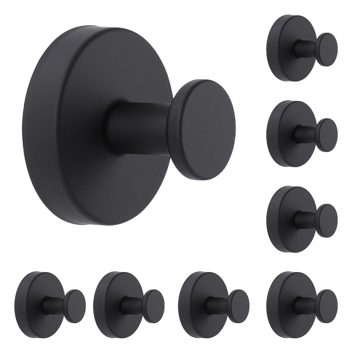 levateeta suction cup hooks eight-pack in matte black for versatile bathroom organization and towel storage