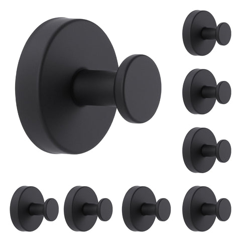 levateeta suction cup hooks eight-pack in matte black for versatile bathroom organization and towel storage