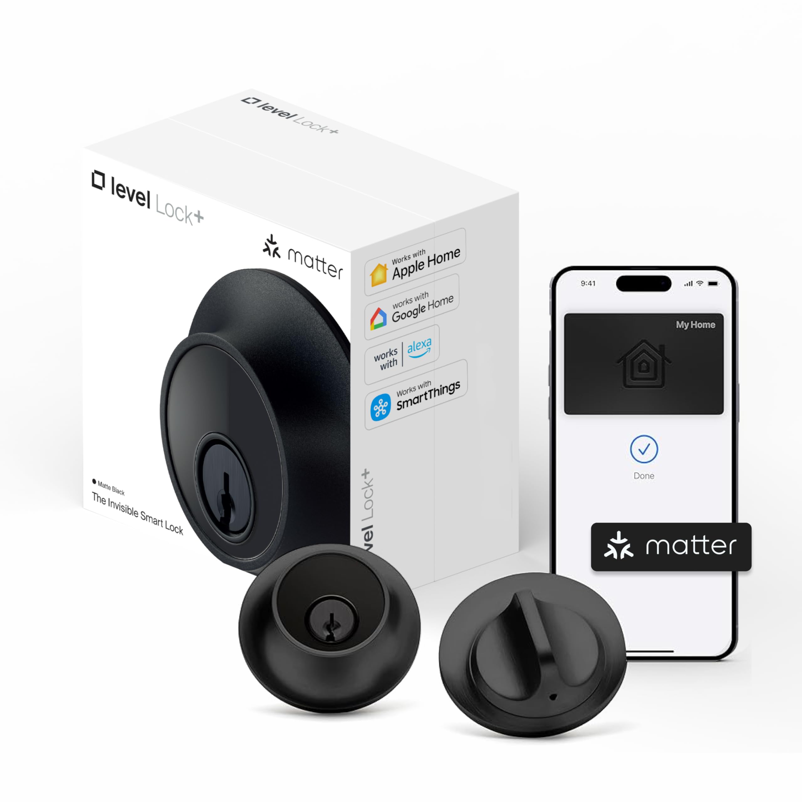 Level Lock+ matte black front-door installation for discreet smart security.