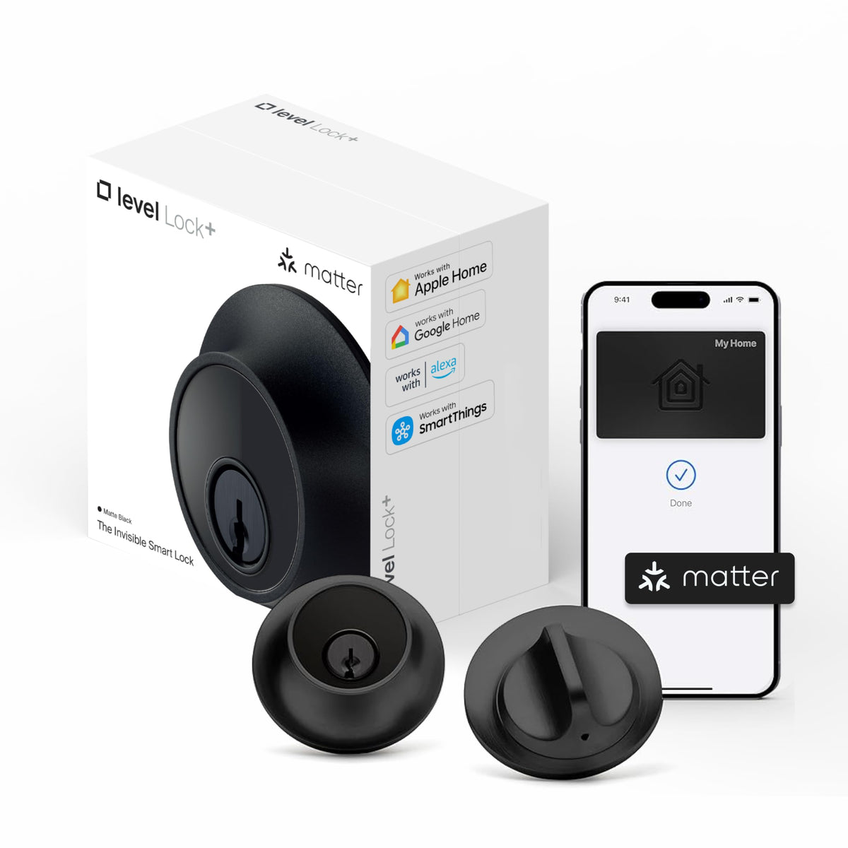 Level Lock+ matte black front-door installation for discreet smart security.