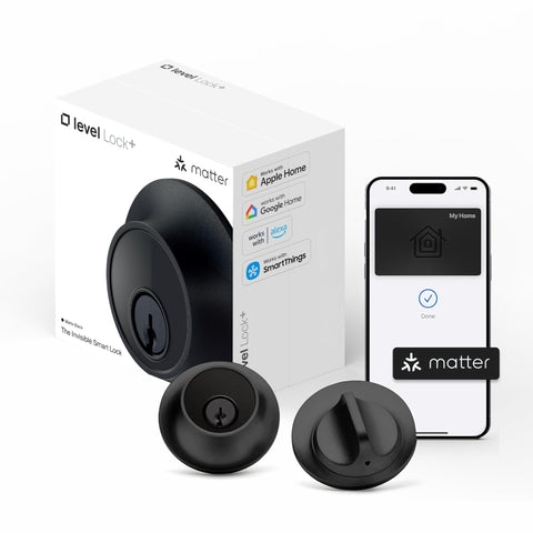 Level Lock+ matte black front-door installation for discreet smart security.